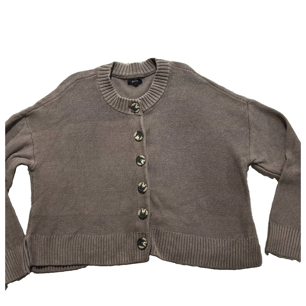 Quince 100% Women's L Organic Cotton Cropped Cardigan Camel Color